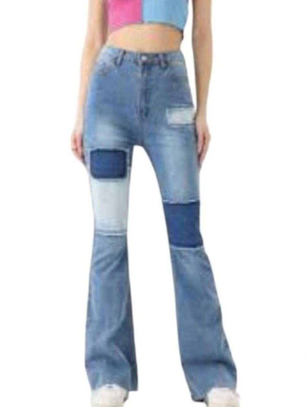 {3R/ 26W 31L} Hollister High Rise Flare Y2K Patchwork Stretchy Jeans - Picture 1 of 16